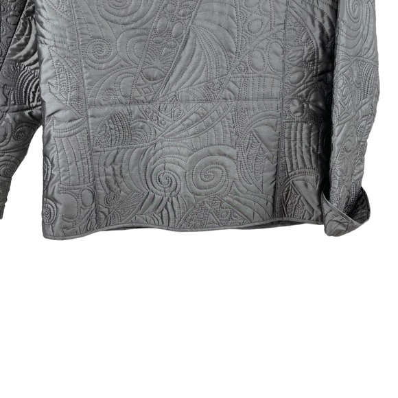 Chicos Quilted Jacket Silver Grey Sheen Long Sleeve Small - Picture 6 of 15